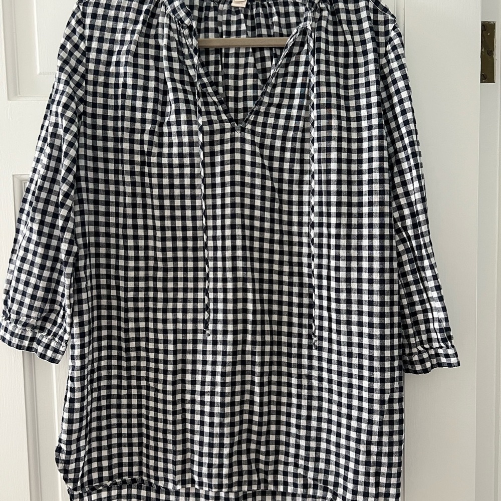 Navy and White Gingham Linen Cover Up